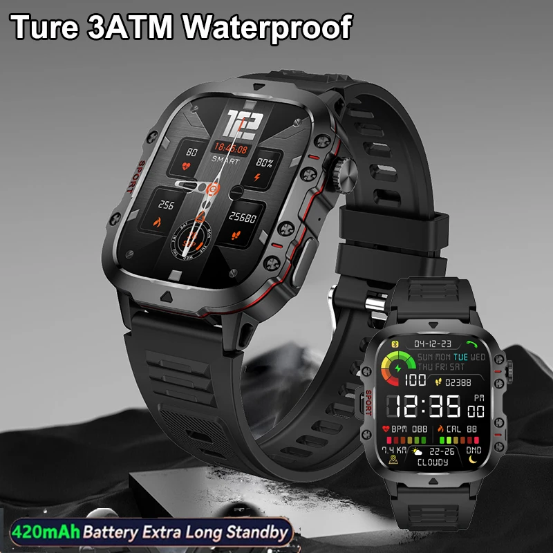 

LIGE Military Smartwatch 420mAh Battery Sports Fitness Tracker 3ATM Waterproof Bluetooth Call Heart Rate Monitoring Smart Watch