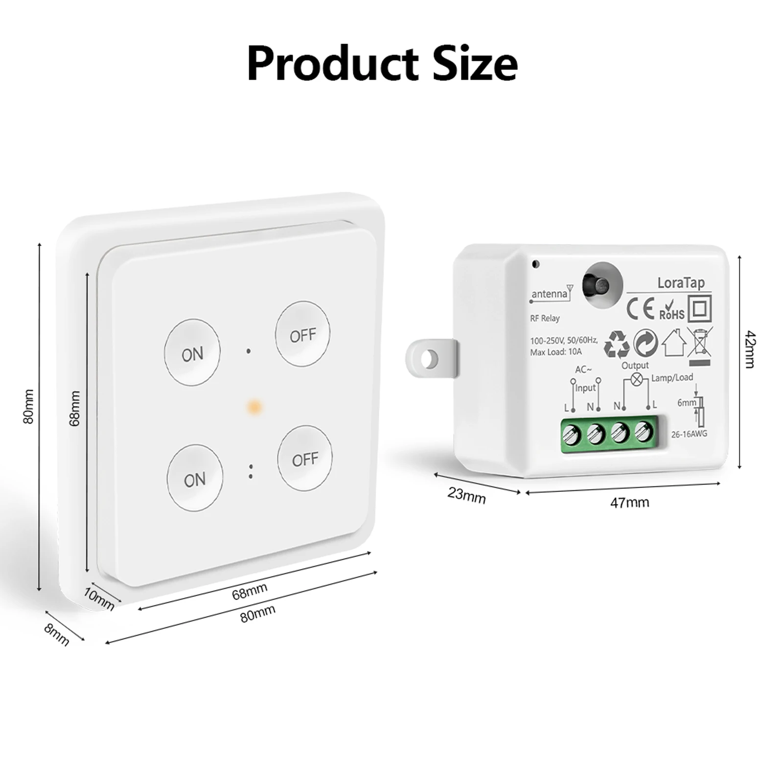 LoraTap  Wireless RF 868Mhz Socket Swtich Relay Module 10A EU Remote with Wall Base Remote Control ON/OFF For Light, Fan, Pump