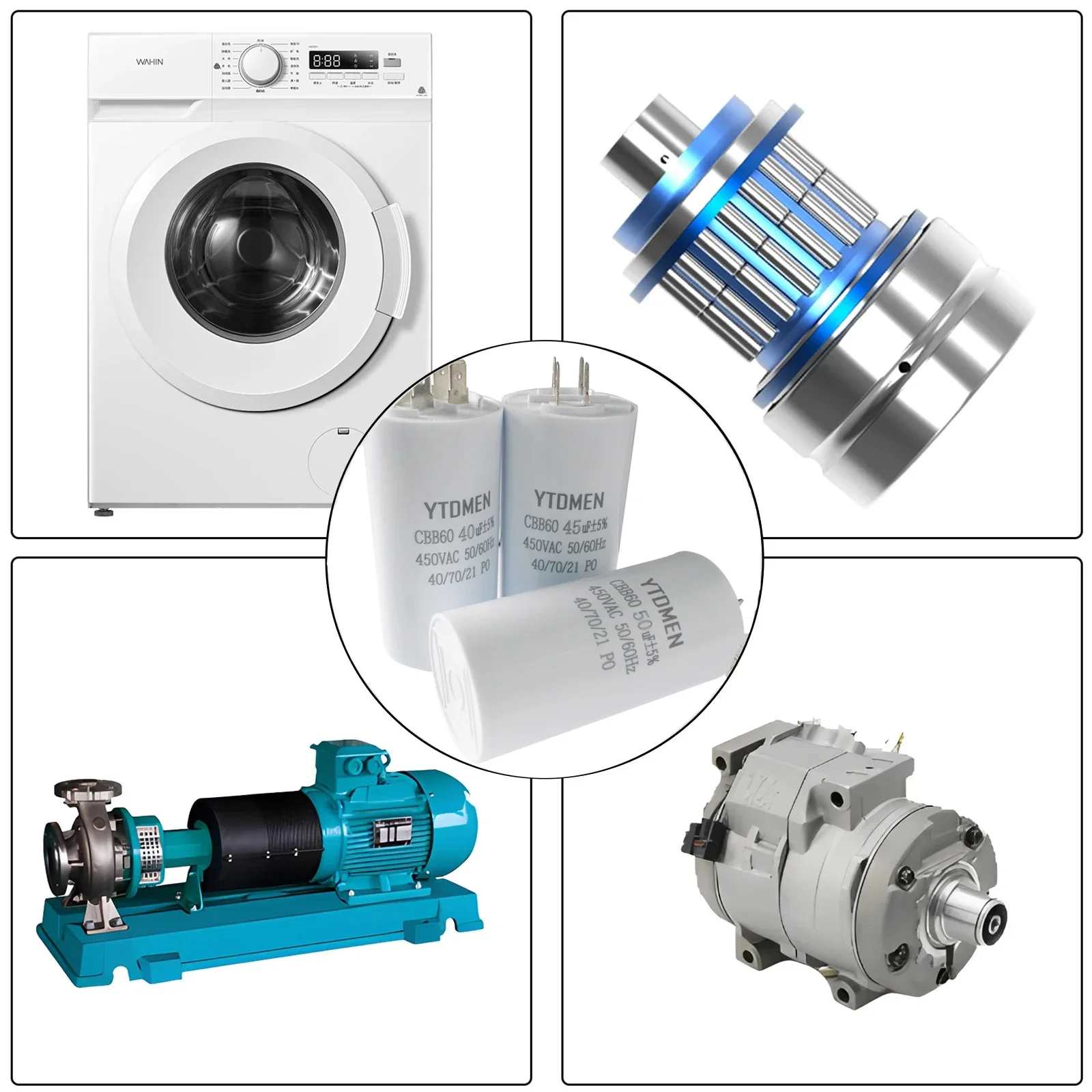 CBB60 450VAC 4-60 فائق التوهج مكثف 4Pin مزدوج إدراج الكهربائية استبدال بدء تشغيل مكثف لمحرك مضخة مكيف الهواء 50/60 هرتز