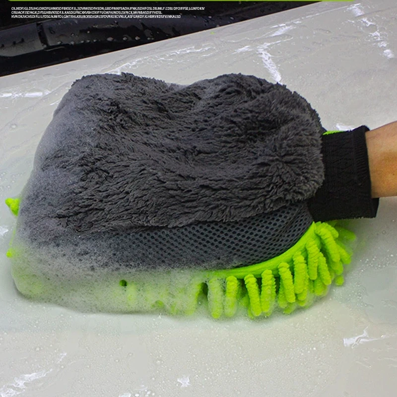 Mikrofaser Autowaschhandschuhe Chenille Wasserdichter Mitt Weiche Mesh-Rückseite Doppelseitiger Handschuh Mitt Wachs Detaillierungsbürste Autoreinigungswerkzeug