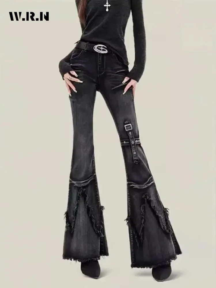 

New retro slim-fitting women pants Y2k fashion trendy wasteland trousers legs furrow stretch jeans for women