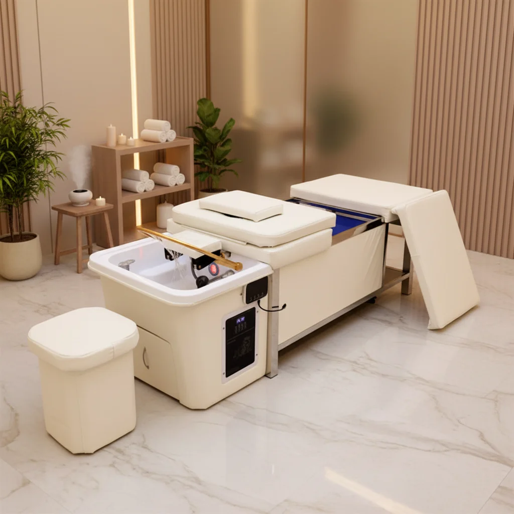 

Современный резервуар для воды 90л в тайском стиле, спа-головка, водотерапия, красота, парикмахерская, шампунь из нержавеющей стали, шкаф для хранения, стул для шампуня