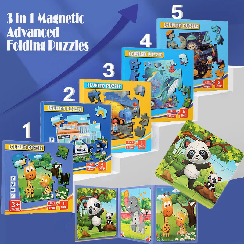 Magnetic Book Paper Puzzle Toddlder Toys Advanced Version Folding Jigsaw Animal Montessori Early Educational For Kids Children G