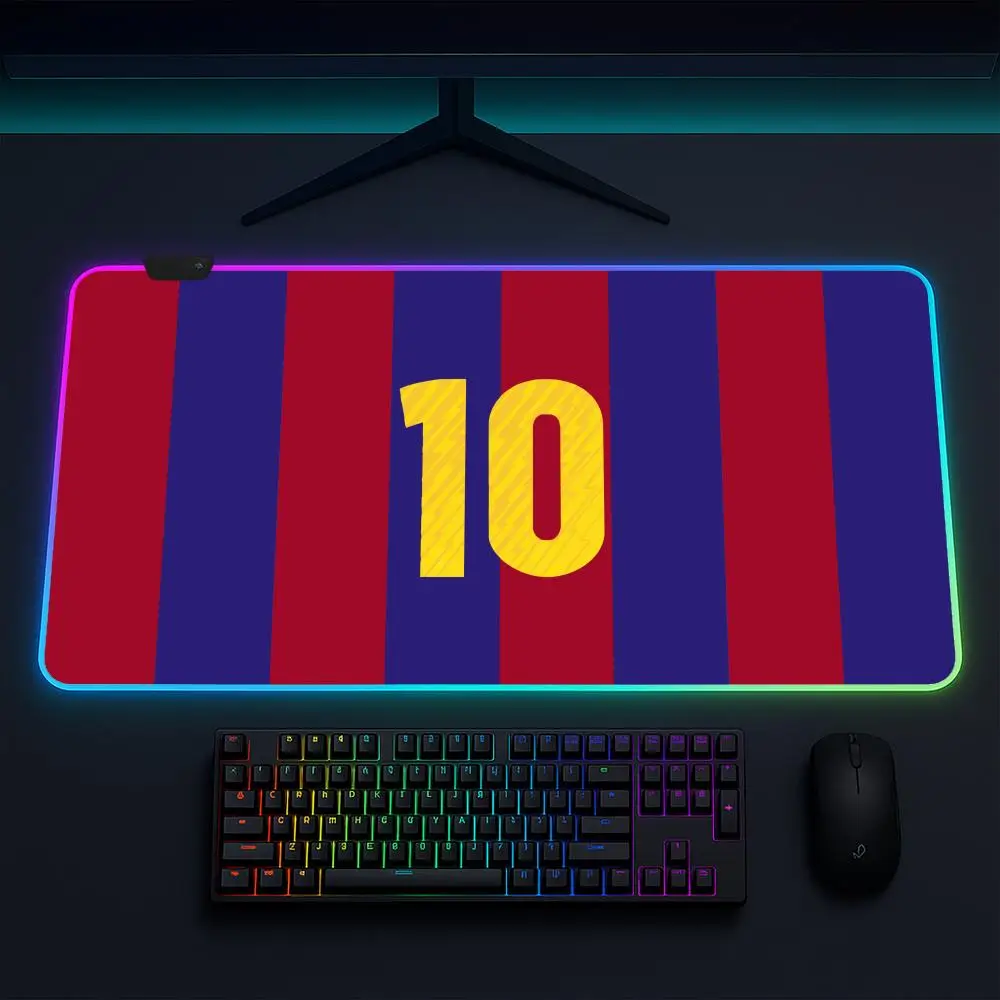 

Коврик для мыши Messi Lgo, игровой коврик для мыши в стиле аниме, светодиодные настольные коврики с подсветкой, резиновые настольные коврики XXL с RGB-подсветкой