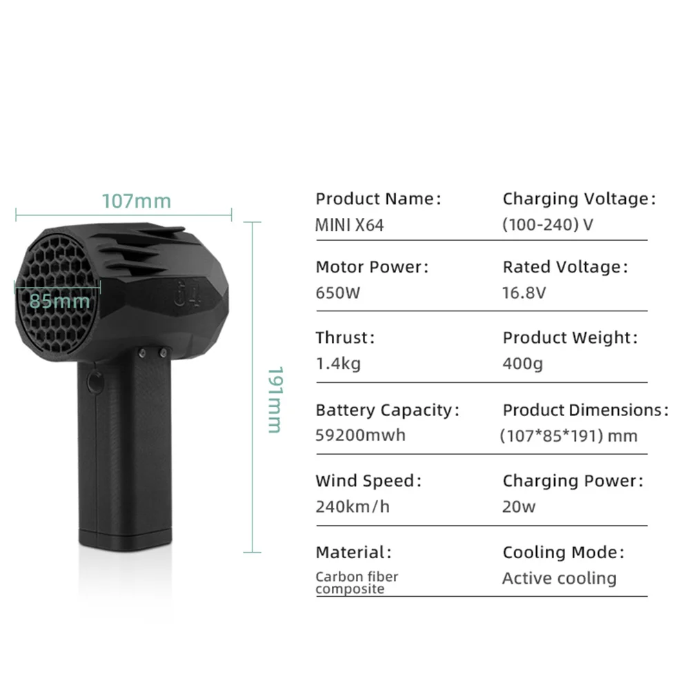 Imagem -06 - Jetdry X64 Turbofan Violento Velocidade do Vento 240 km h 1400g Ventilador Elétrico Poderoso Carregamento Usb Ventilador de Duto Portátil de Alto Desempenho