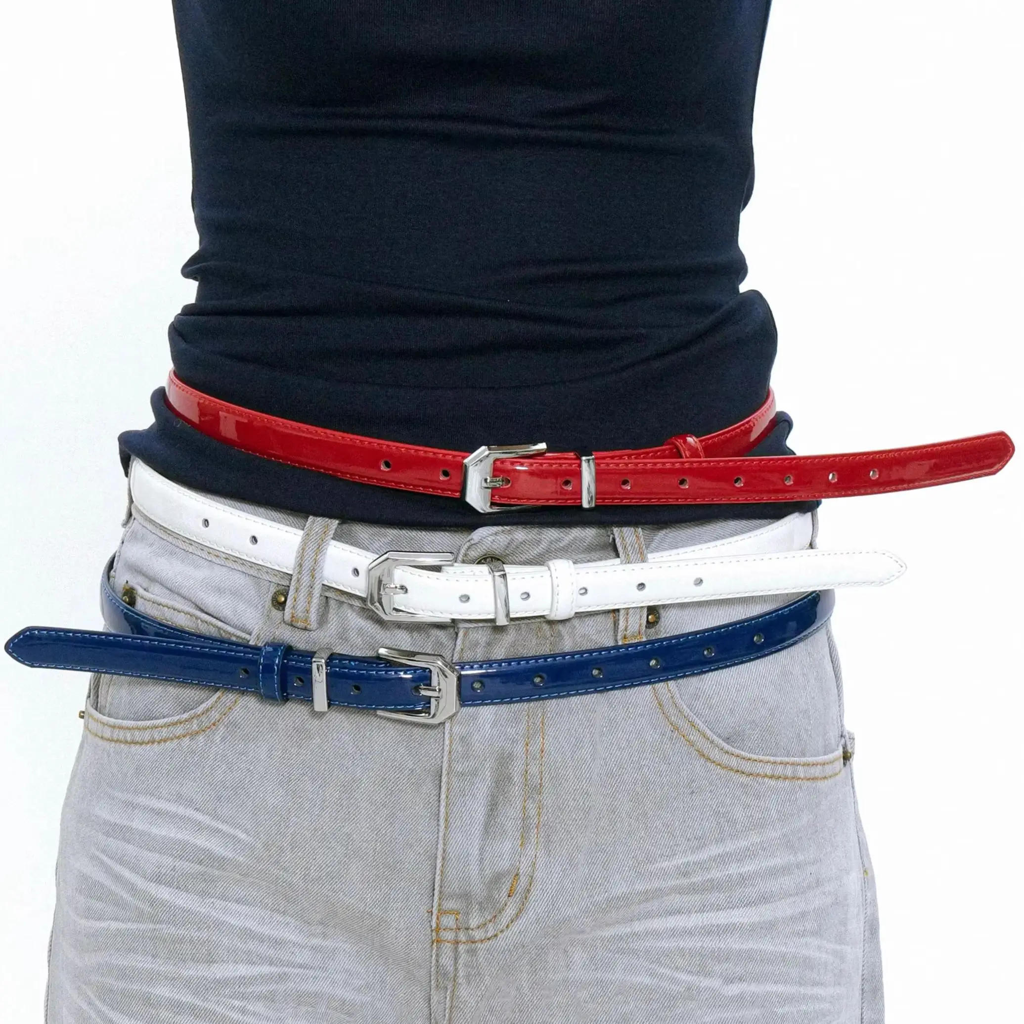 

Women's Fashion Belt Patent Leather Glossy Textured Fine Waistband with Metal Buckle for Jeans And Dresses