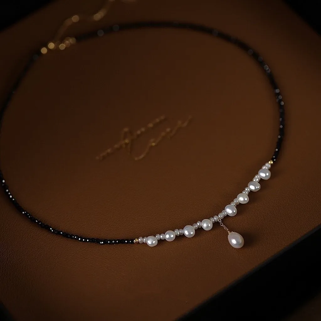 New Arrival Elegant Black Spinel Stone & Natural Freshwater Pearl 14K Gold Filled Female Pendant Necklace Jewelry Never Fade