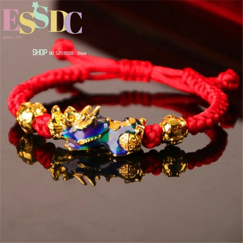 

3D Vietnam Sand Gold Temperature-sensitive Color Change Pixiu Charm Hand-knitted Men Women Lucky Rope Bracelet Dropship