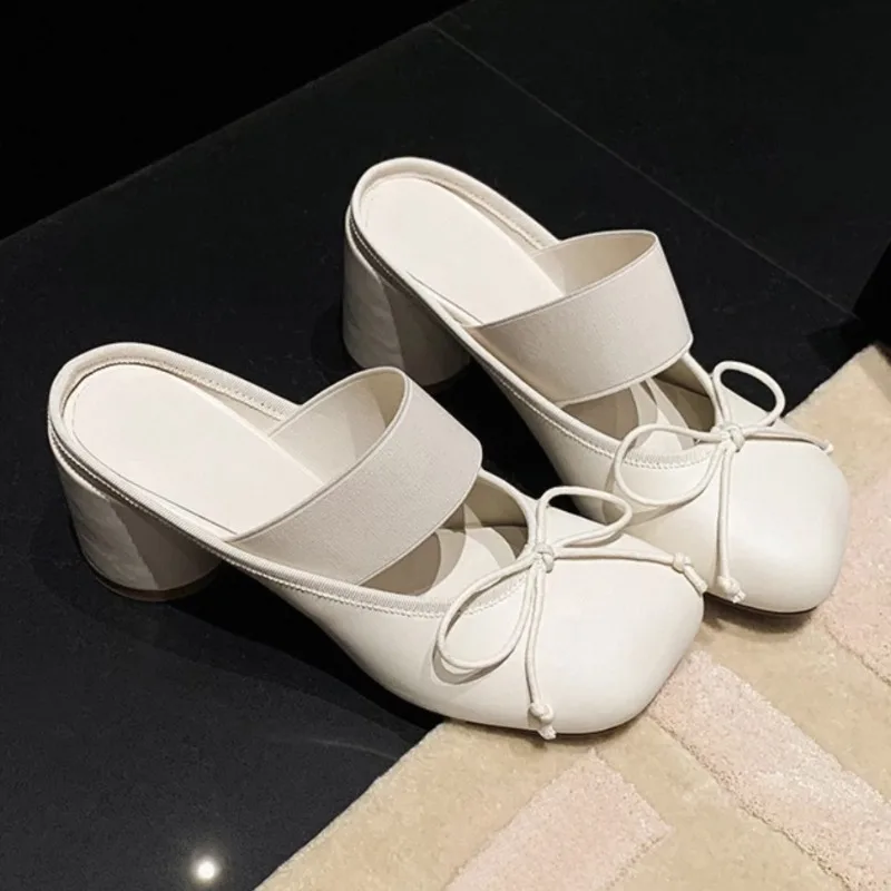 

French Satin Bow Shallow Mouth Mary Jane Shoes Women's 2026 Summer New Retro Platform Shoes Casual Thick Soled Women's Shoes 슬리퍼