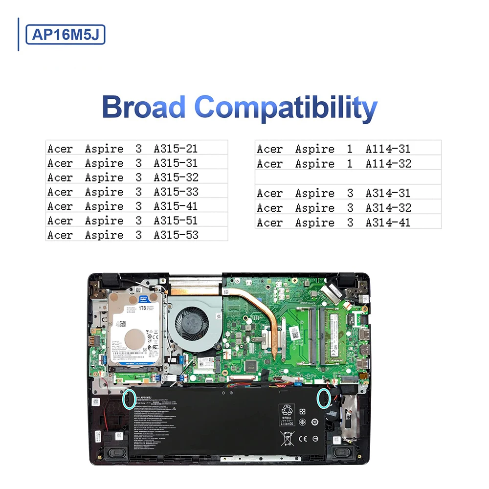 Imagem -02 - Bateria do Portátil para Acer Aspire Ap16m5j A11431 A114-32 A314-31 A314-32 A31441 A31521 A315-21g A315-22 A315-31 A315-32 Ap16m5j