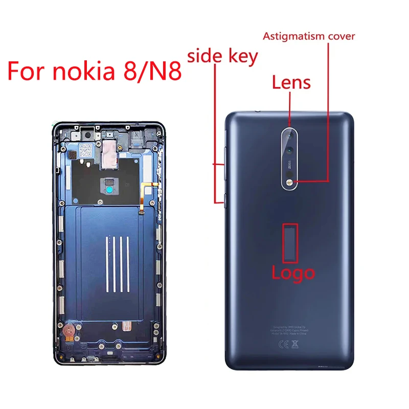 Back Cover Battery Door Rear Housing (with Camera Lens & Side Keys) For Nokia 8 / N8