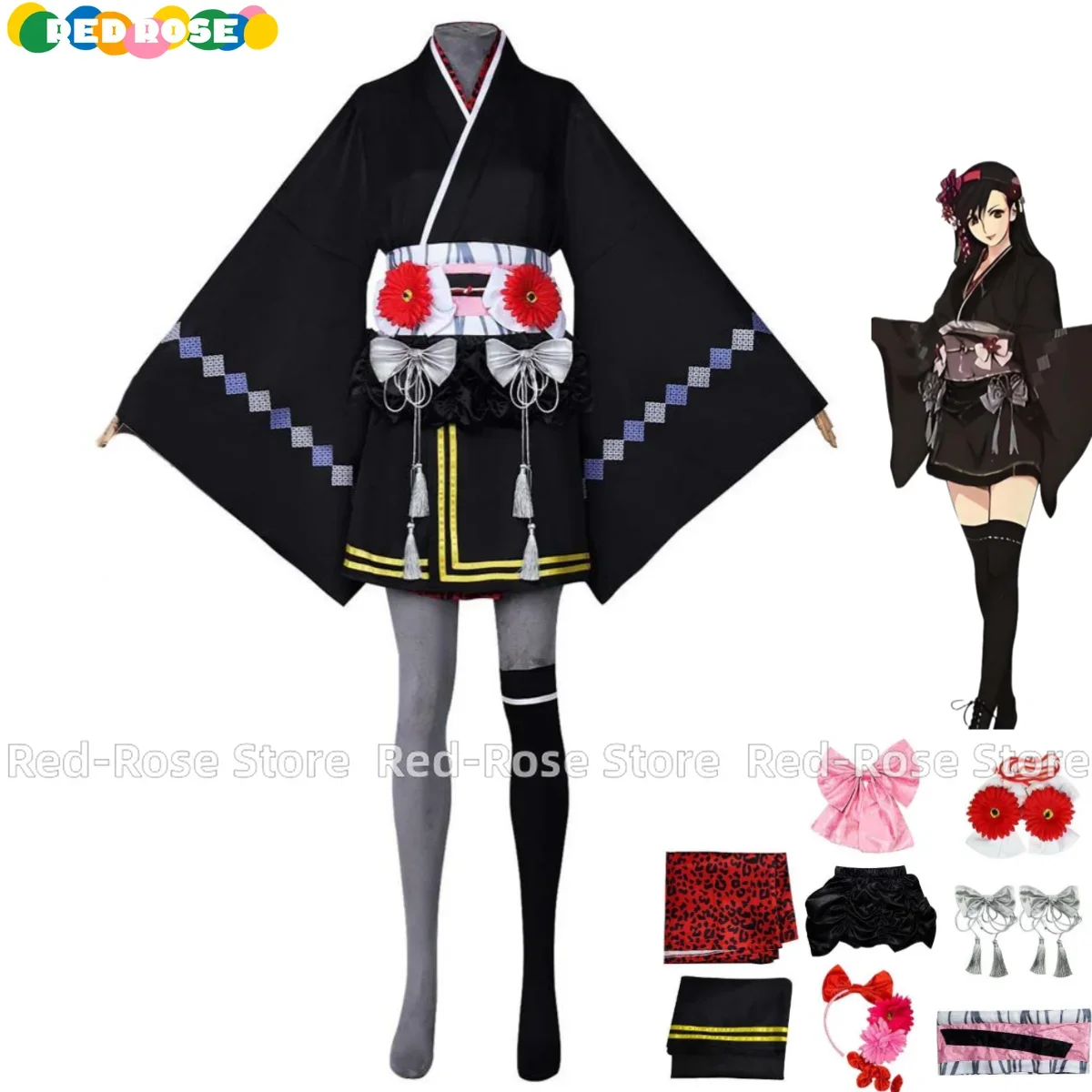 

《Custom Size》Game Final Fantasy VII Remake Tifa Lockhart Cosplay Costume Japanese Kimono Skirt Lolita Carnival Halloween Suit