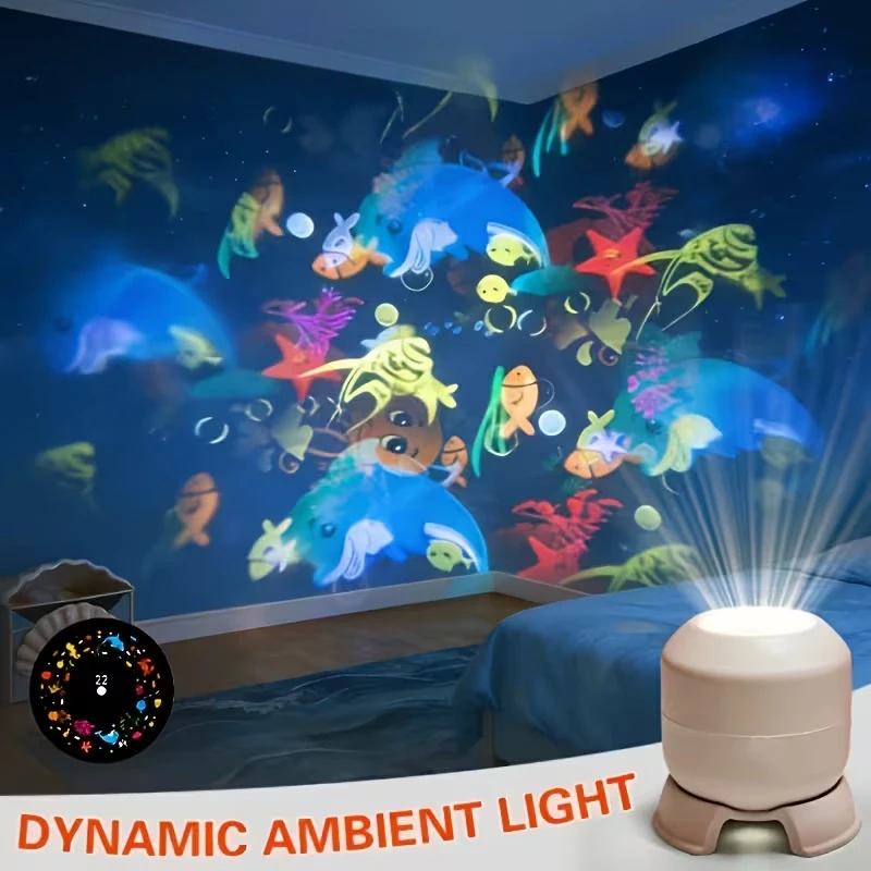 Mini Marine Night Light, 360° Rotating Fish & Bubble Projection, Soothing USB Lamp for Kids' Room, Calming Sleep Companion Gift