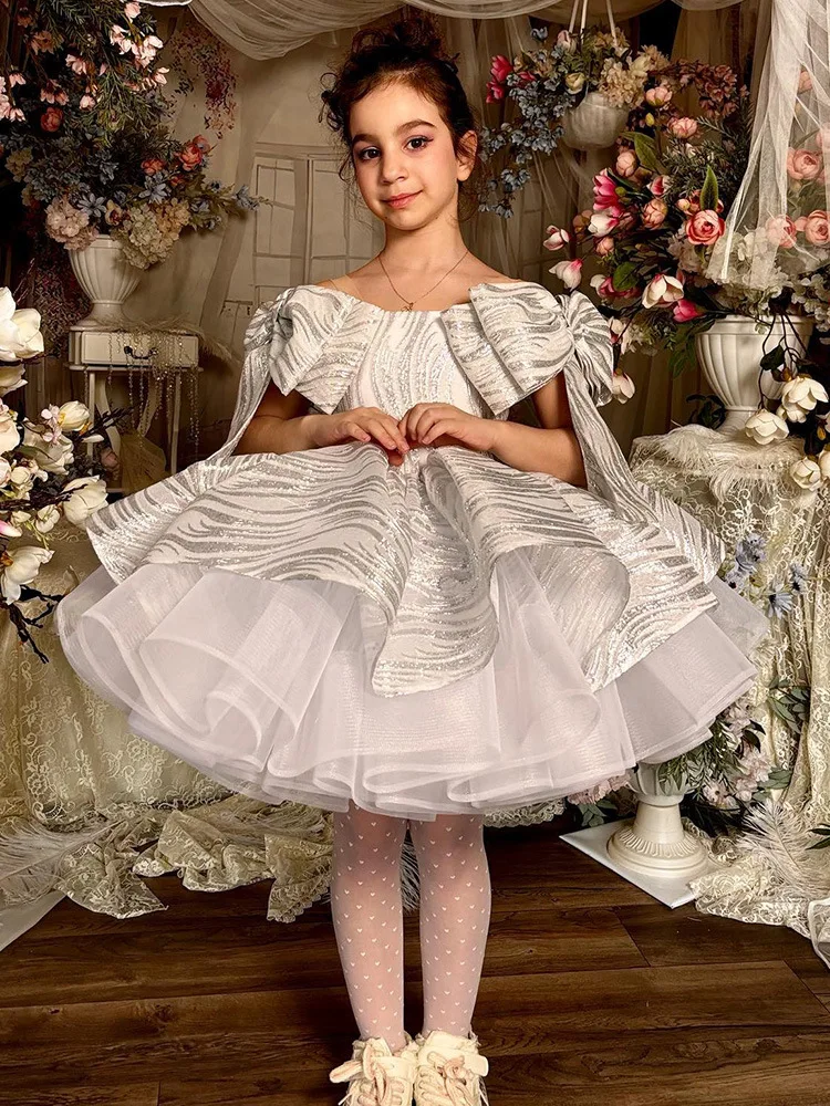 Wunderschöne Kinder formale große Schleife flauschige Geburtstags feier Tanz kleider für Mädchen Tutu Kind Hochzeit Blumen mädchen Tüll Kleid