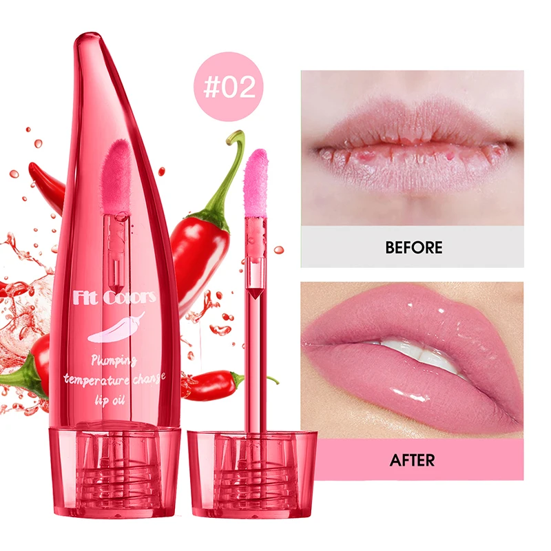 Neues aufpolsterndes Aloe Vera und Chili-Lippenöl, temperaturaktivierter, feuchtigkeitsspendender und feuchtigkeitsspendender Lipgloss mit Farbwechsel für vollere Lippen