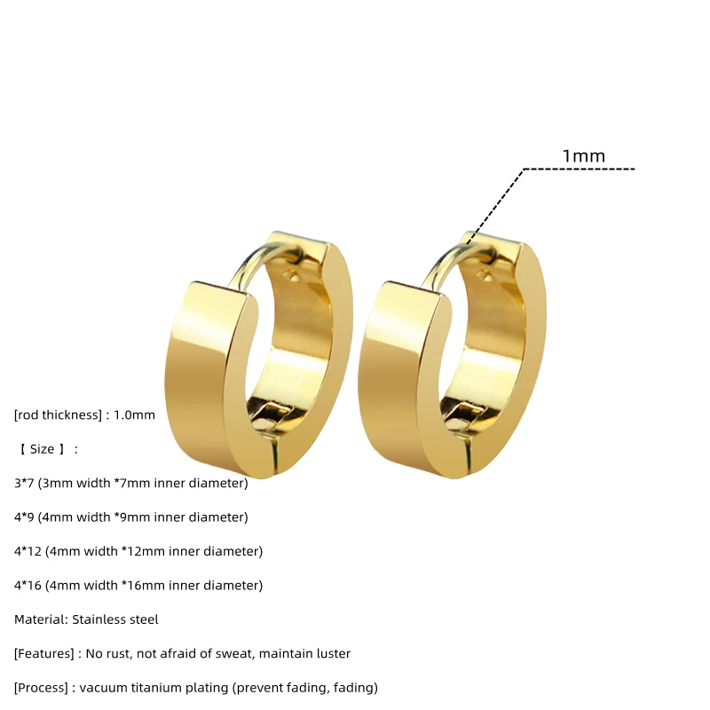 1Pair Small Hoop Earrings for Women Men Gold Color Stainles Steel Round Circle  For Jewellery  Fashion Metal