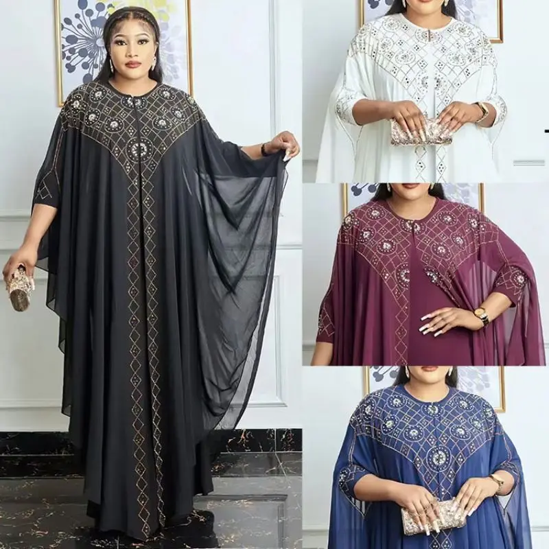 

African Robe Dress Pearl Chiffon Muslim Abaya 2022 New Islamic Clothing for Women Kaftan Femme Musulman Luxury Caftan Plus Size