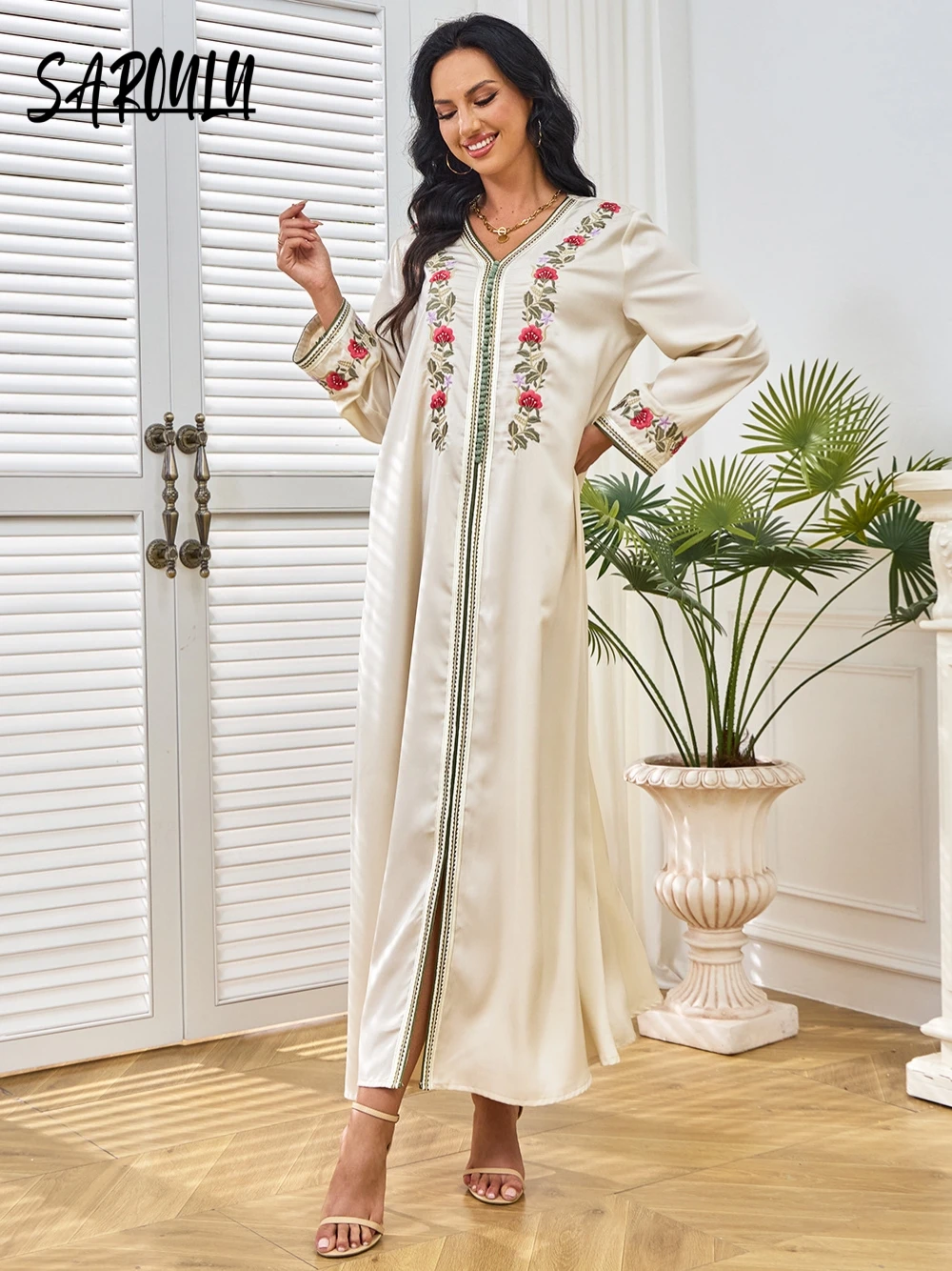 Turkey Embroidery Simple Evening Dress Elegant Long Sleeves Dubai Party Date Robe Vintage Kaftan Customized Caftan Prom Gown