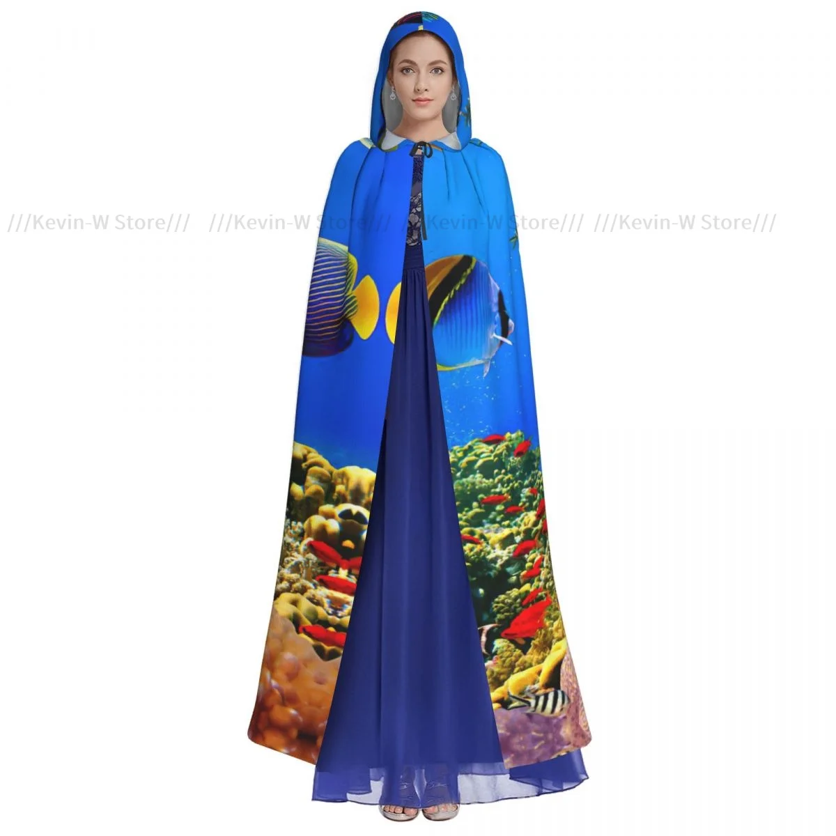 Long Cape Cloak Underwater World With Colorful Fish And Coral Reefs Hooded Cloak Coat Autumn Hoodies