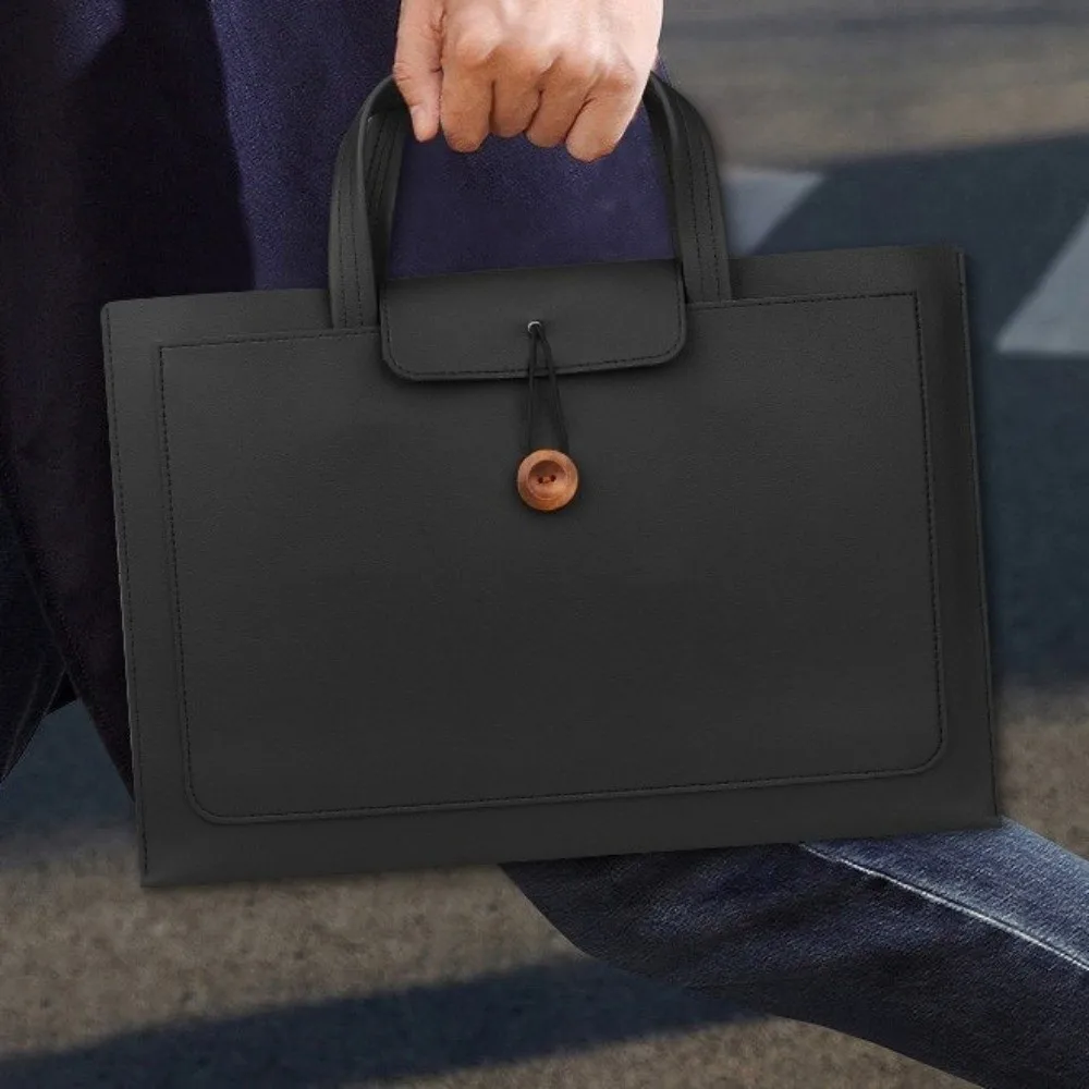 Handbag Large Capacity Laptop Bag Solid Color Rectangle Handheld Bag PU With Storage Pocket Briefcase Business Use