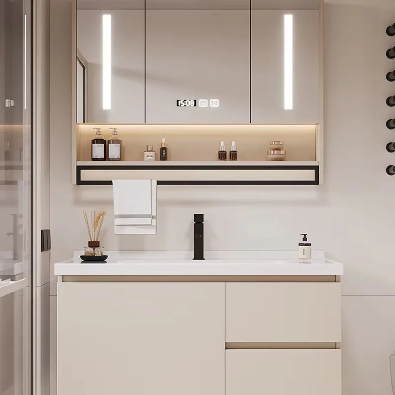 المرحاض خزانة حمام بسيطة حوض غسيل خزانة حمام خشبية حديثة منظم Led Meuble Salle De Bain Rangement الأثاث