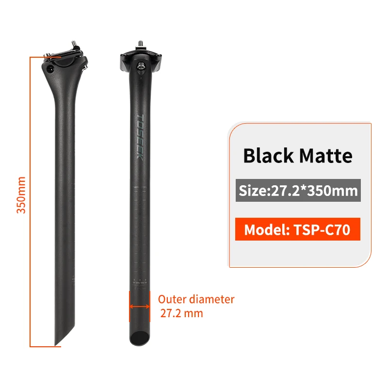 TOSEEK C70 Carbon Seatpost Light Weight 27.2 31.6mm Length350/400mm Matte Black MTB Road Bike Seat Post Seat Tube Bicycle Parts image 3