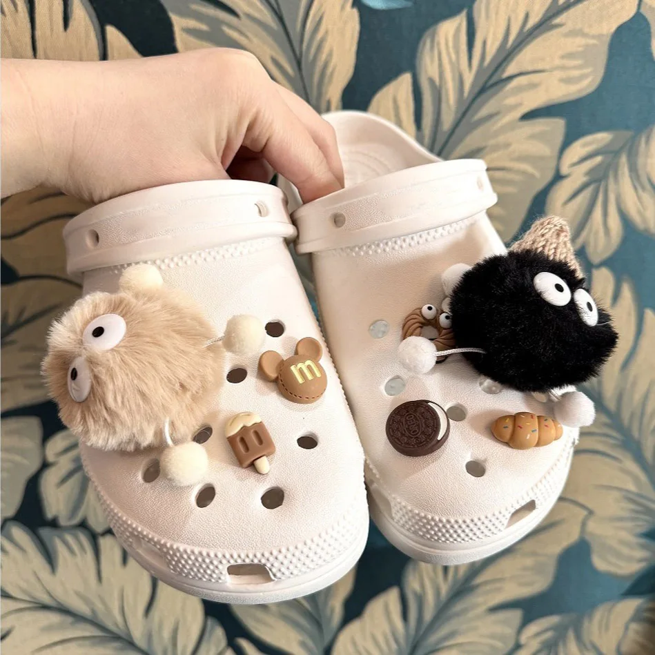 Cute 3D Fashion Hairball Genie Shoe Charms for Clogs Accessories DIY Slide Sandals Shoe Decoration Buckle Pins Kids Gifts