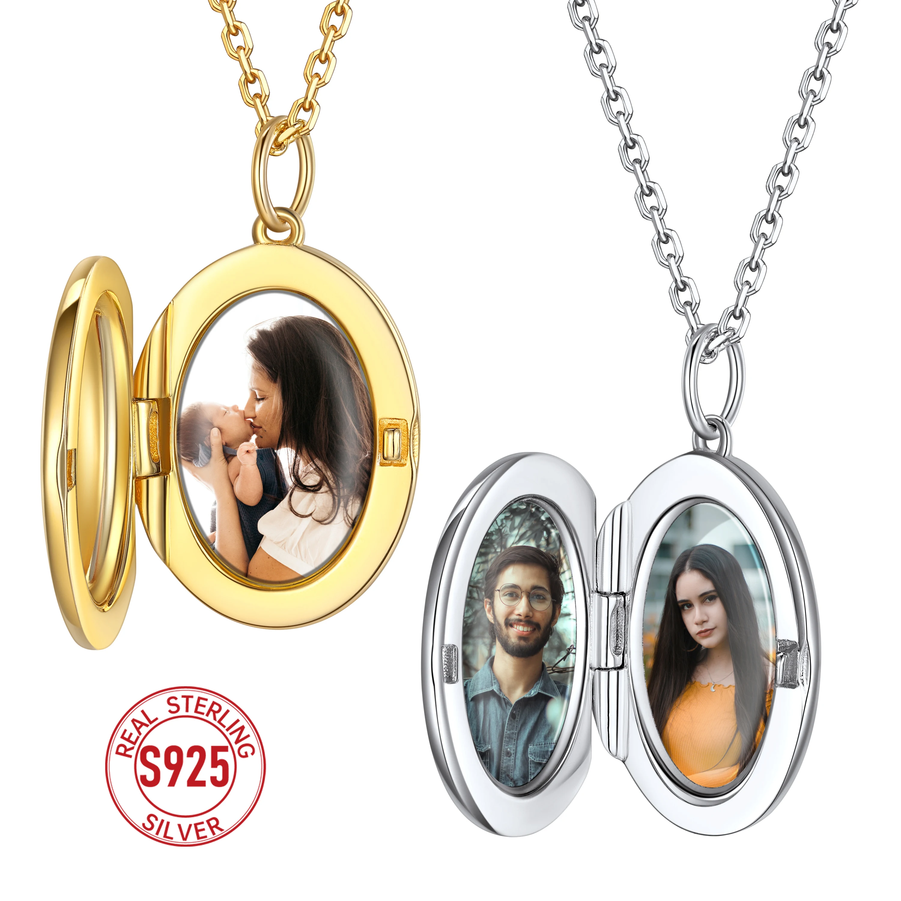 

PROSILVER 925 Sterling Silver Custom Photo Oval Locket Necklaces for Women Personalized 1-2 Photos Locket Jewelry Gift for Her