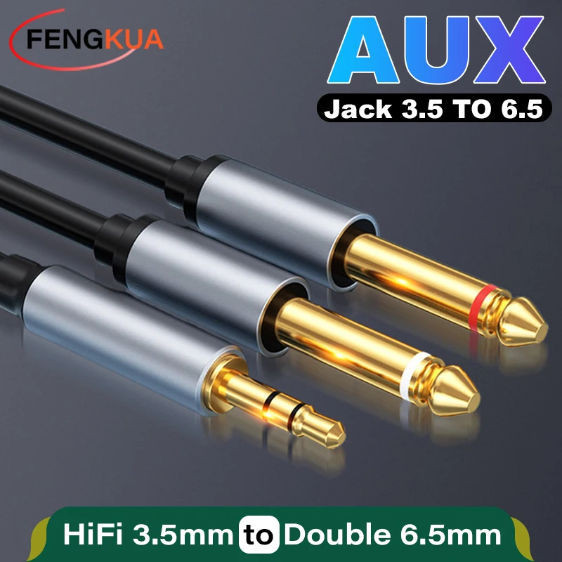 3.5mm to Double 6.5mm TRS Cable AUX Adapter Audio Cable 6.5 Jack to Stereo 3.5 Jack for Mixer Amplifier Speaker 6.35mm Adapter