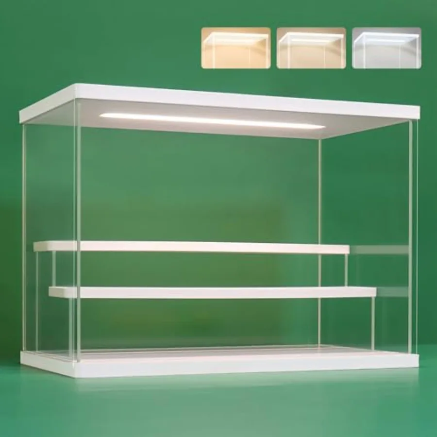 Clear Acrylic Display Case Stand with Led Light 2/3/4/5/6 Tier Storage Box Showcase Dustproof Organizer Box for Collectibles Wh