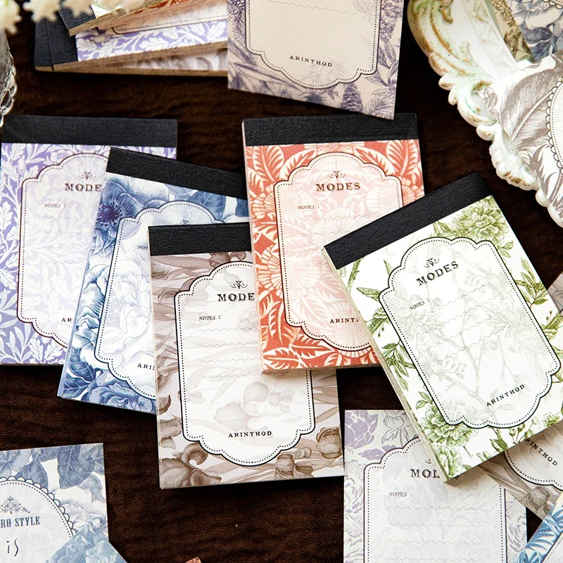 40Sheets Memo Book Retro Floral Pattern Decorative Backing Plant light ledger Border Material Paper Scrapbooking 105*75MM