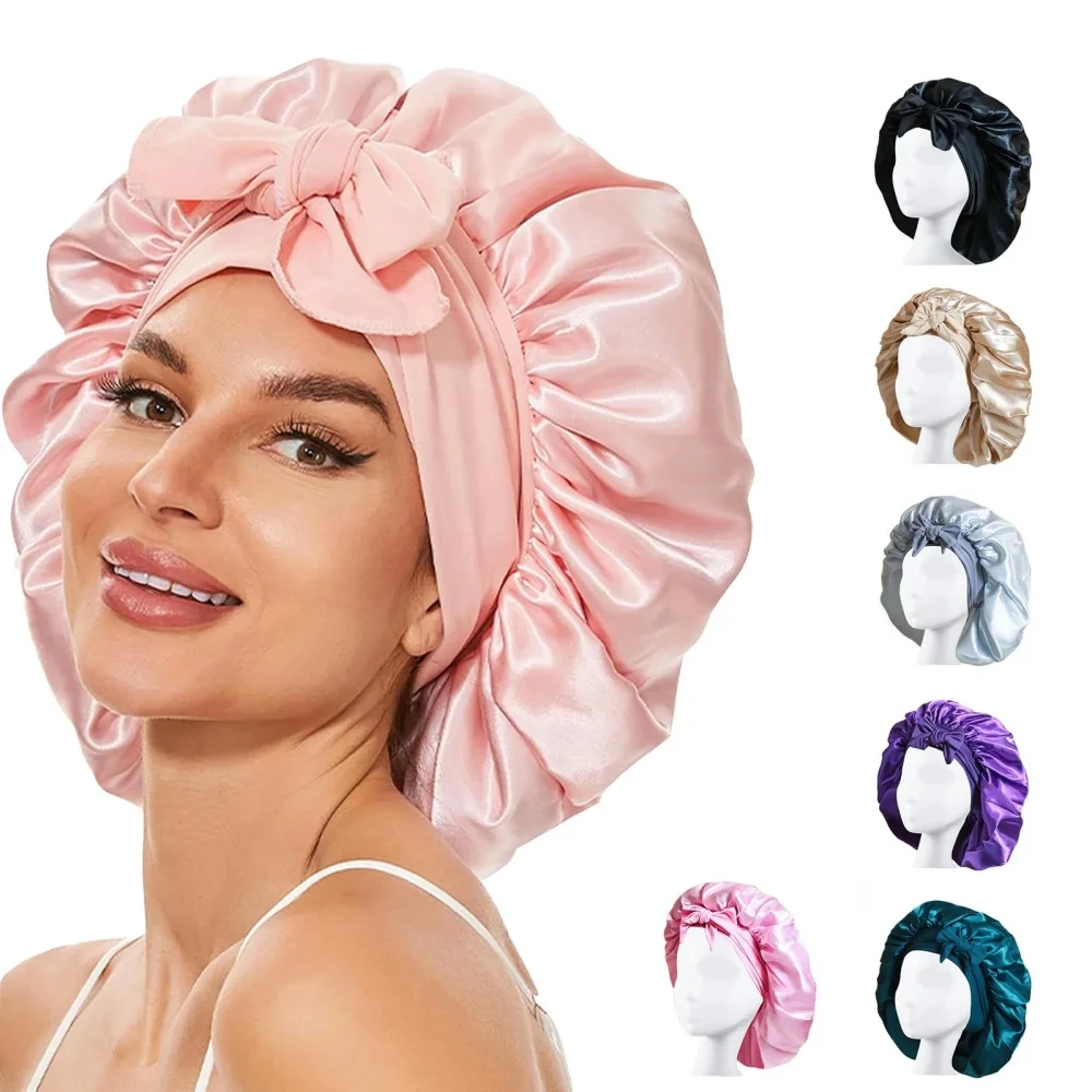 Adjustable Bonne New Satin Bonnet Silk Hair Bonnet For Sleeping Hair Bonnet With Tie Band Bonnets Turban For Women Night Shower