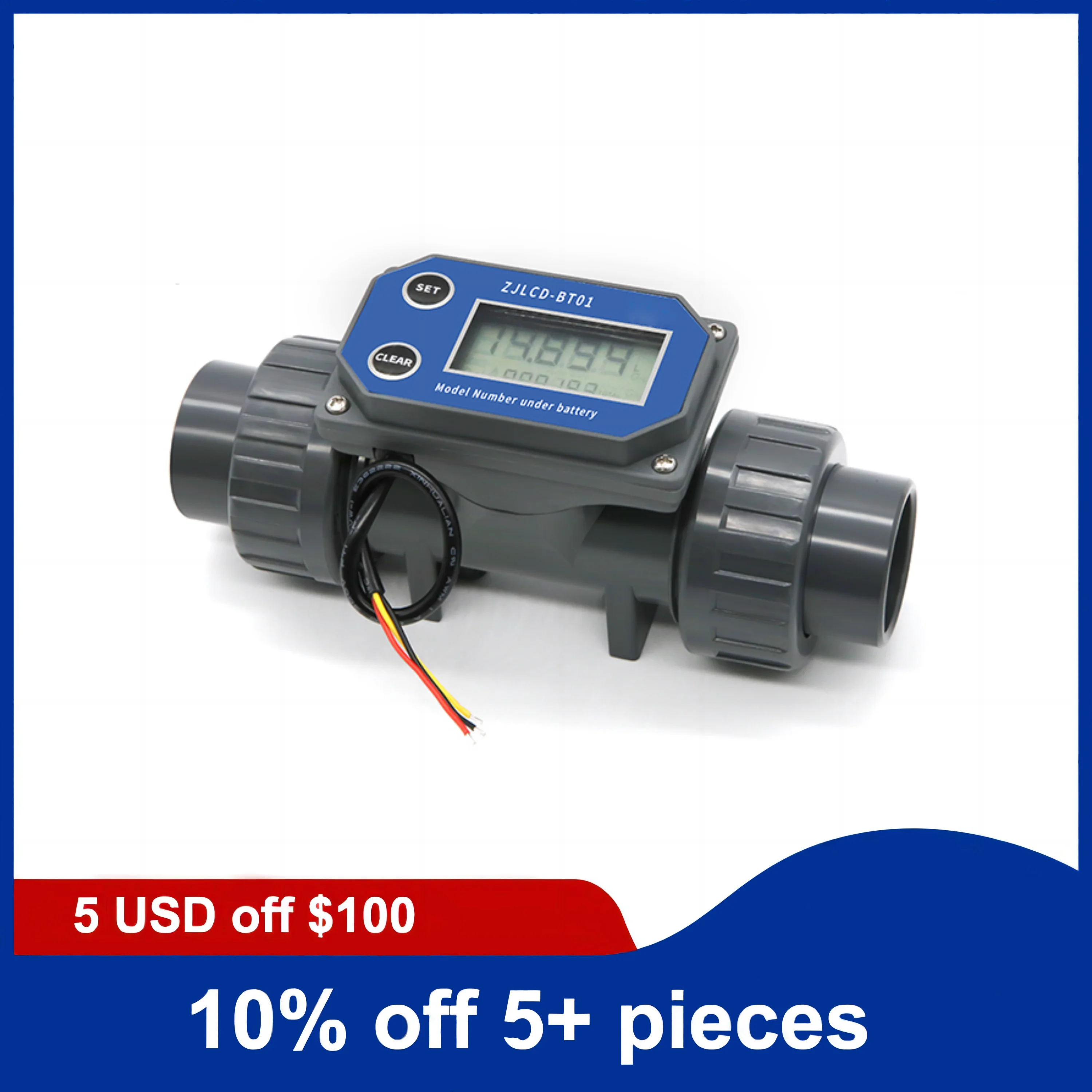 

1-1/2inch Electronic LCD Digital Display Flowmeter NPN Turbine Flow Meter PVC Pipe Liquid Water For Farm/Garden Irrigation