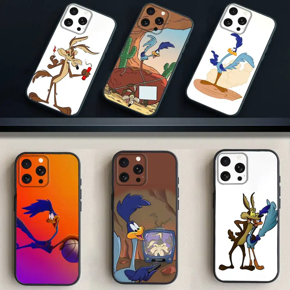 

Road R-Runner Willy C-Coyote Phone Case For iPhone 16,15,14,13,12,11 Plus,Pro Max,XS,X,XR,SE,Mini,8,7,Soft Silicone Black Cover