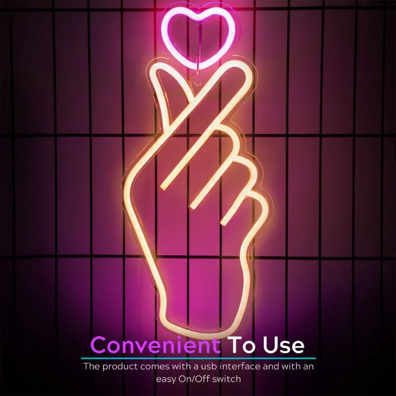 Imagem -04 - Finger Heart- Heart And Thumb Led Neon Light Novidade Sul-coreana Saranghae Love Símbolo Bonito para Quarto de Parede Decoração de Sala de Jogos