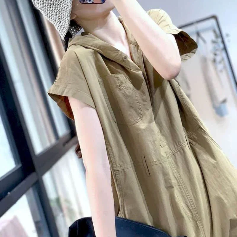 Monos con capucha Pop para mujer, ropa de trabajo holgada, monos de manga corta, trajes de una pieza estilo Safari, monos informales para mujer, pantalón harén