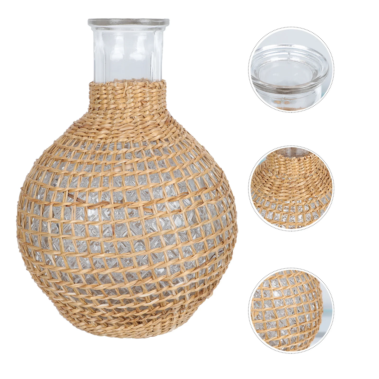 

1Pcs Rattan Glass Flower Bottle Artistic Hydroponic Vase Table Vase Decor Creative Plant Holder Flower Arrangement Decoration
