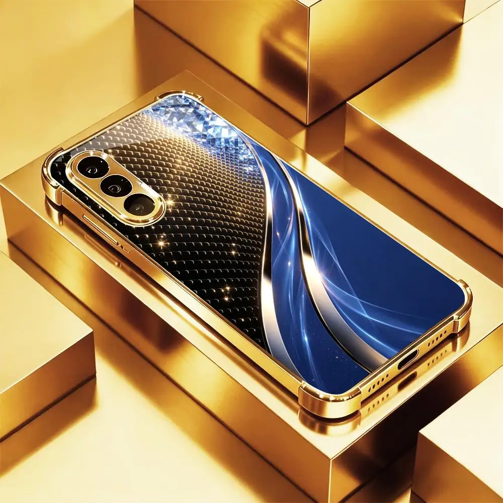 Luxury Blue Gold Pattern phone case glass s26 ultra case s25 ultra case for Samsung Galaxy S26 S25 S24 S23 S22 FE,Ultra,Plus