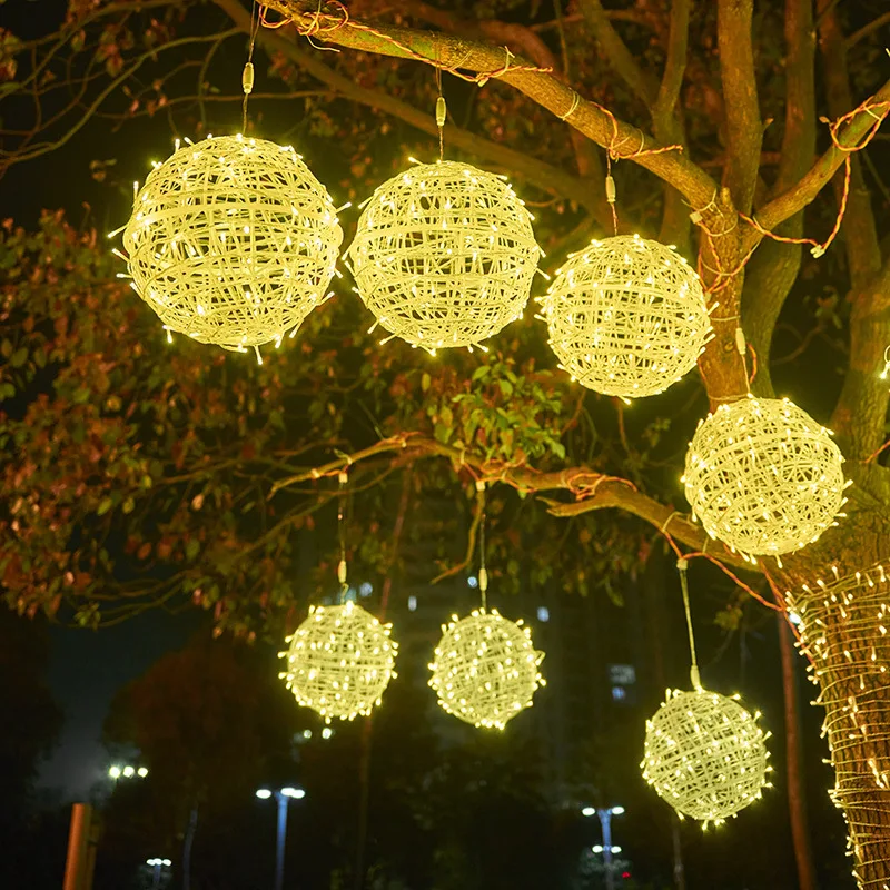 20/30CM LED Rattan Ball Christmas Garland String Lights Outdoor Hanging Festoon Fairy Lights for Home Garden Wedding Party Decor