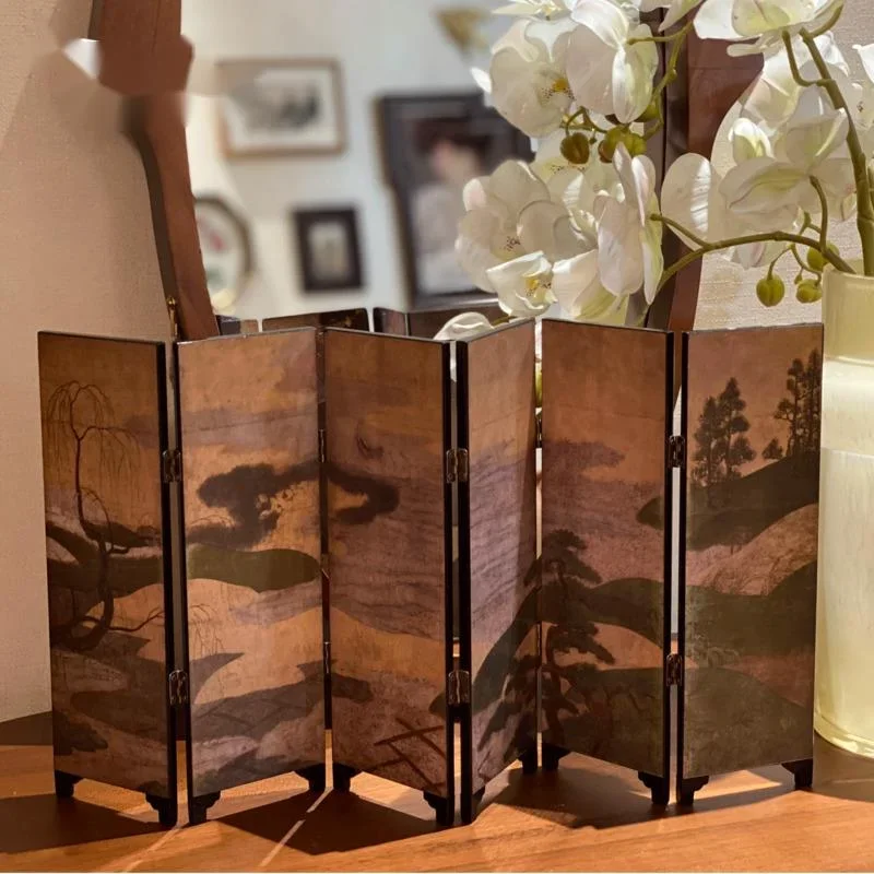 

New Chinese Double-sided Folding Screen Desktop Decoration Ornaments Gift Retro Teahouse Dining Room Home Decoration Painting