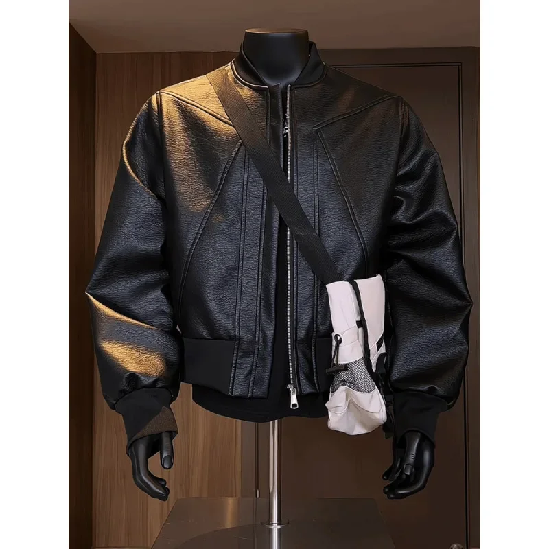 Hot Sale Men's Short American Style Retro Cracked Leather Motorcycle Jacket