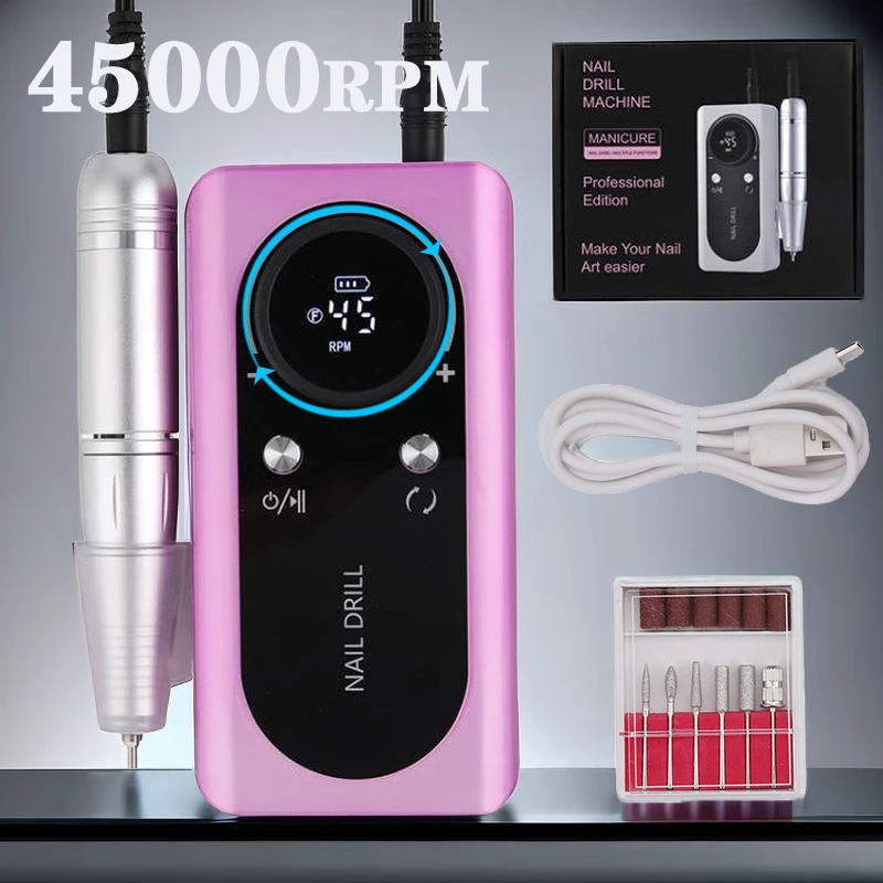 New 45000RPM Rechargeable Electric Nail Drill Machine With USB Connector Low Noise Nail Polish Remover Drill Set Manicure Sander