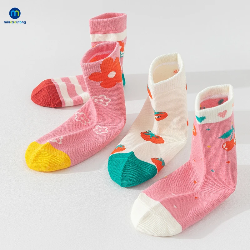 5 Pairs/Lot Strip Cotton Knit Warm Children\'s Socks For Girls New Year Socks Kids Women\'s Short Socks Baby Newborn Miaoyoutong