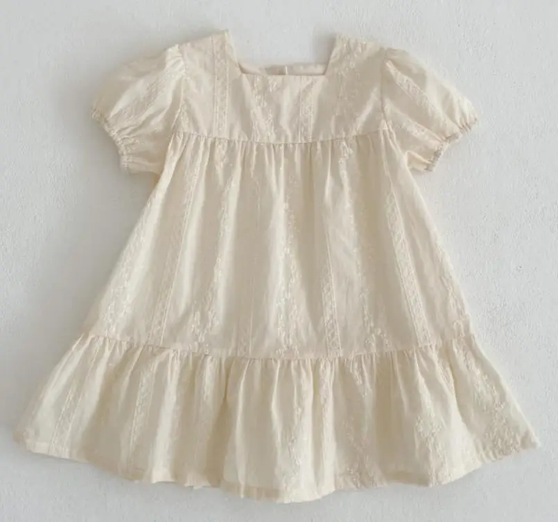Sommer Kleinkind Baby Mädchen Gitter Stickerei Kleider Mädchen Baby Stram pler Kleinkind Baumwolle Kurzarm Mädchen einteilige Stram pler