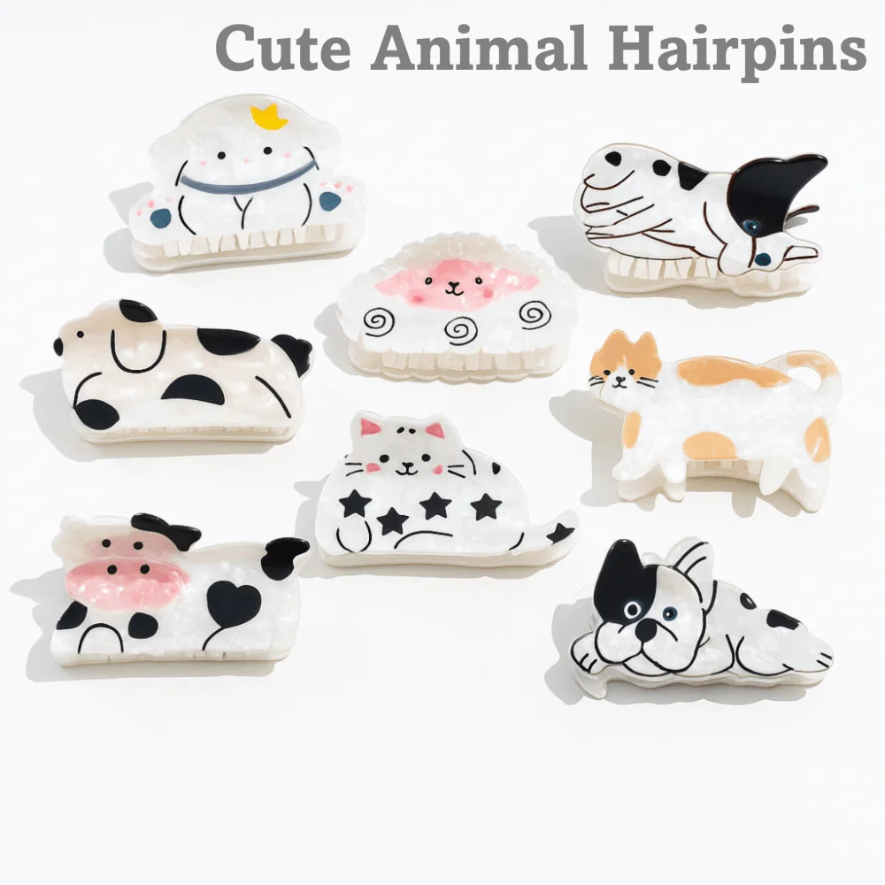 

Fashion Cute Cow Shape Hair Claw Clip Dog Shape Lightweight Animal Hairpin Non Slip Pet Pattern Shark Clip For Medium Thick Hair