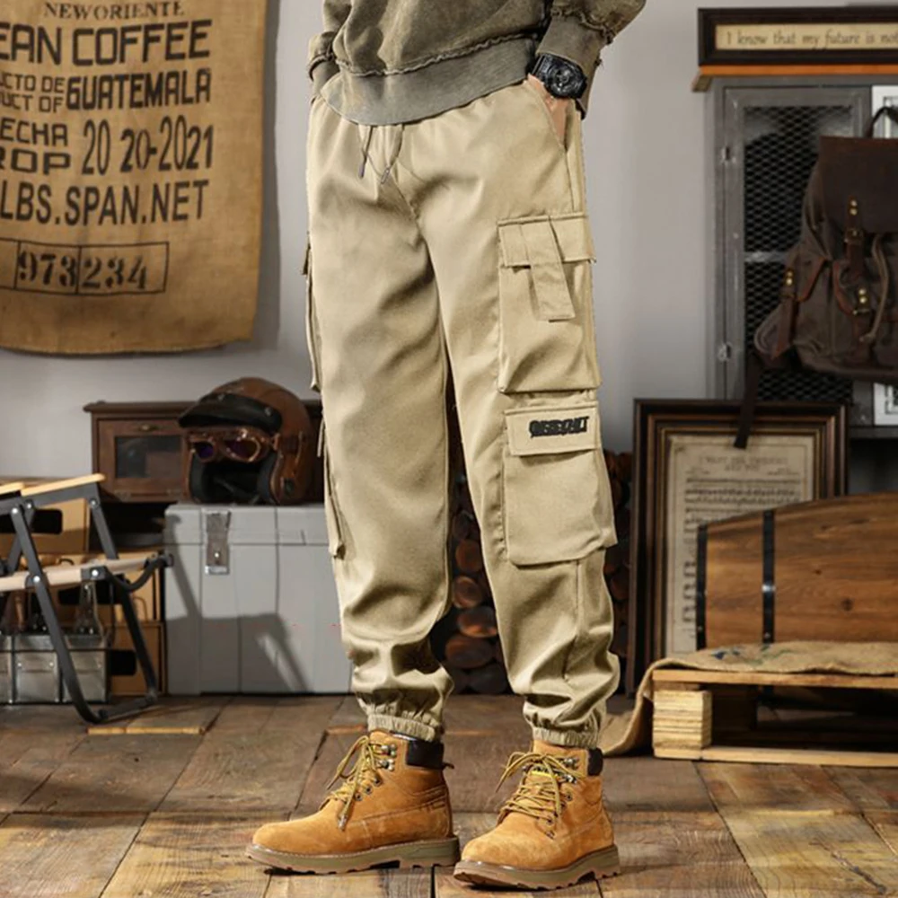 Overalls Men American Street Style Khaki Solid Color Trendy All-Match Leggings Large Size Loose Casual Pants Mens Work Trousers