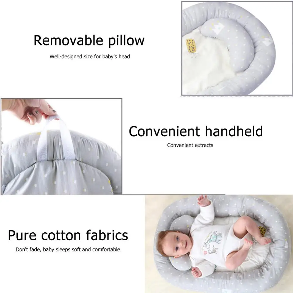 Portable Baby Nest Bed Crib Removable Washable Protect Cushion with Pillow Crib Travel Bed Infant Toddler for Newborn Baby Bed