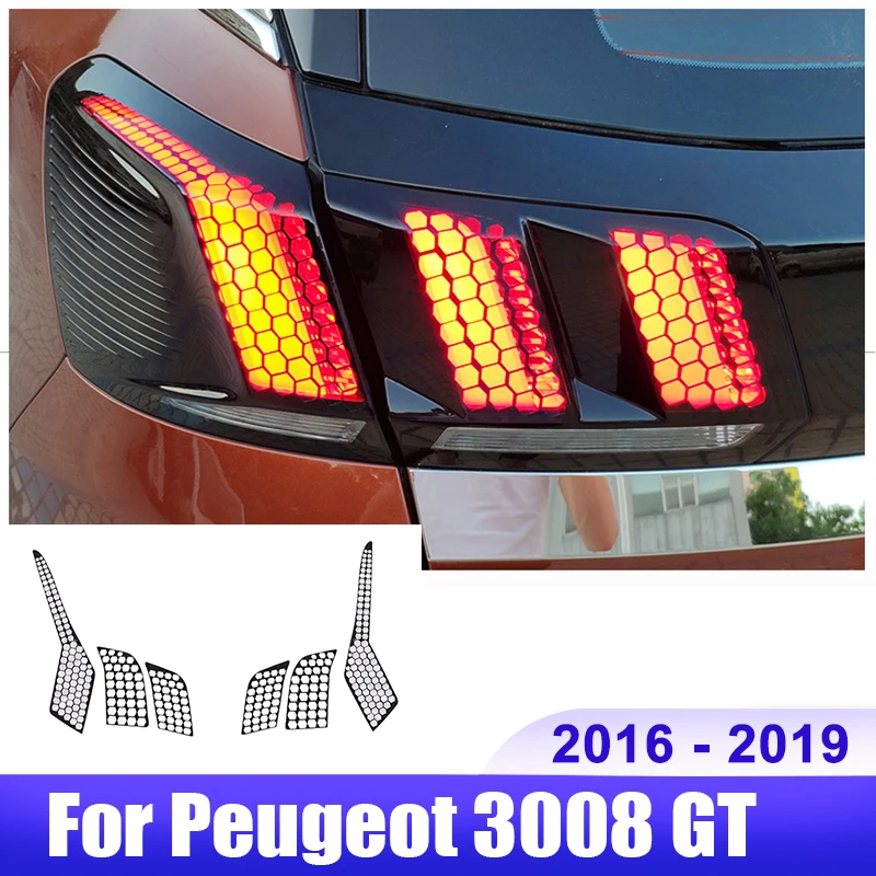 For Peugeot 3008 2016 2017 2018 2019 3008 GT Rear Tail Light Lamp Honeycomb 3D Trim Sticker Car Accessories 6pcs