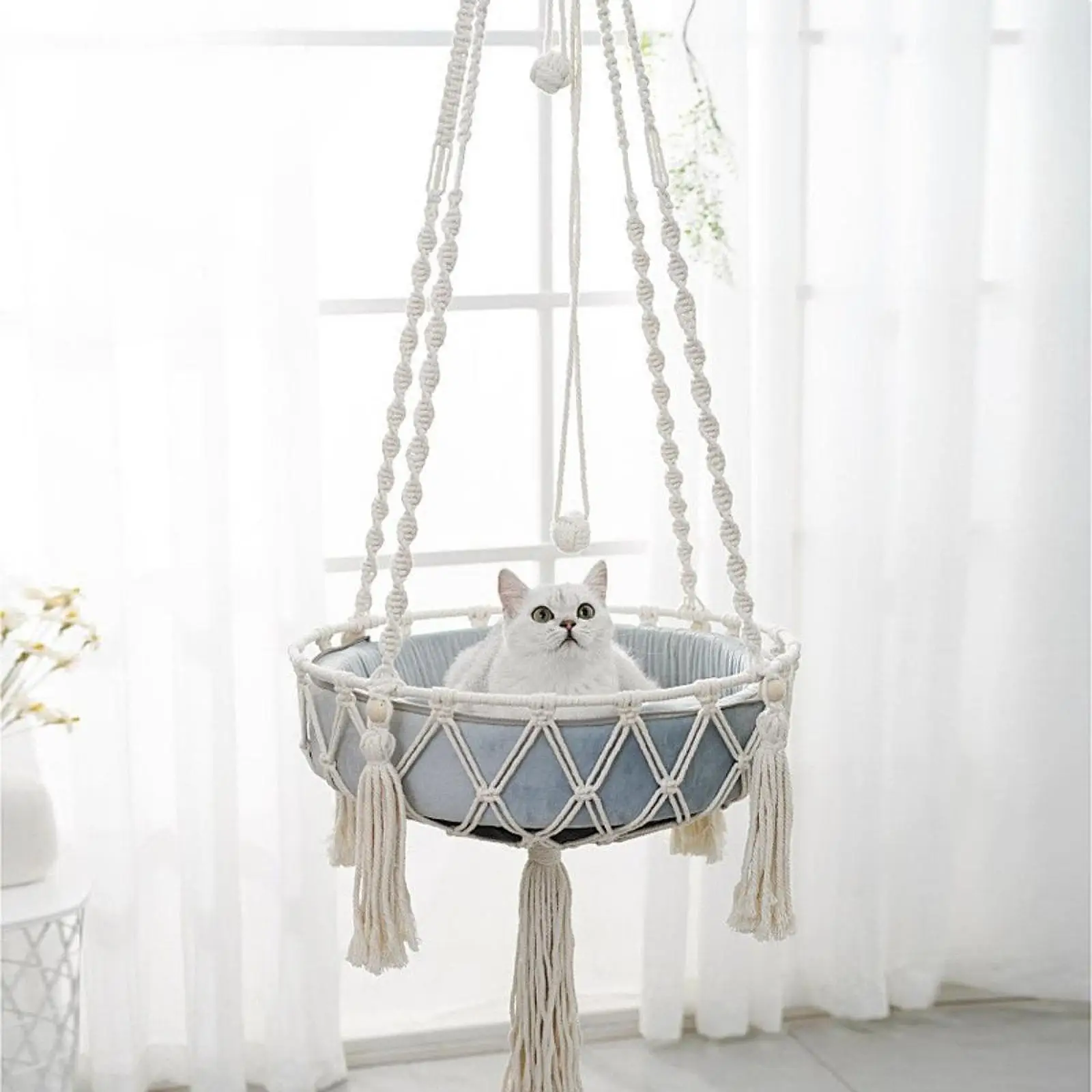 

Cat Hammock Bed Pet Supplies Home Decor for Indoor Cats Kitten Boho Window Perch for Climbing Basking Playing Sleeping Lounging