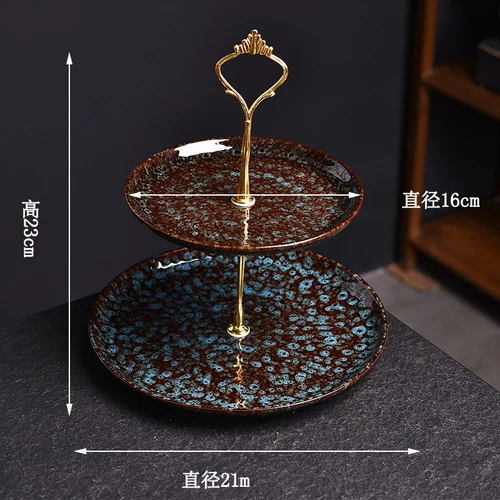 Ceramic Fruit Plate Cake Stand Two Layers Three Pan Dessert Table Dim Sum Dish Snack Tray Display